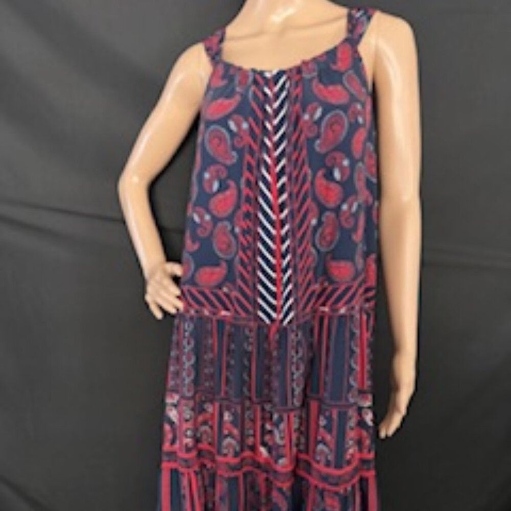 Gibson Latimer Red Paisley Stripe Midi Dress (Size XL)